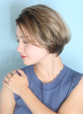 ショート・ボブ/面長/前髪なし/絶壁解消/40代/50代