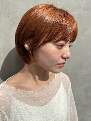 コンパクト/ショートボブ/オレンジブラウン/ツヤ感