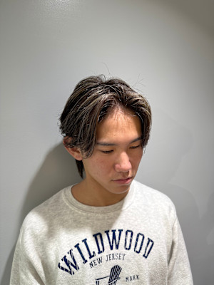 メンズ/ハイライトメッシュ/センターパート/ウルフ