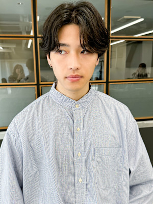 簡単セット◎メンズパーマニュアンスパーマ黒髪マッシュ