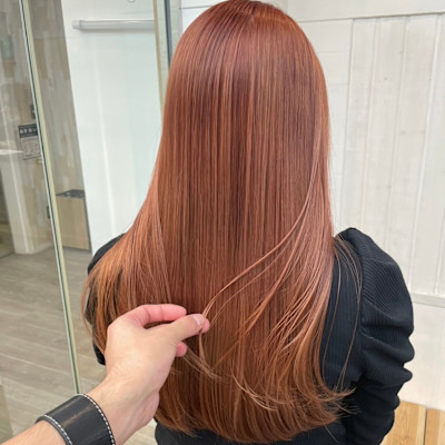 コーラルピンク/オレンジ/ブリーチカラー/髪質改善