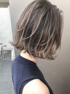 大人可愛い20代30代40代 外ハネボブ ハイライト ピンク