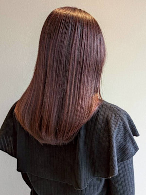 顔周りカット レッドブラウン 髪質改善 縮毛矯正 レイヤー 