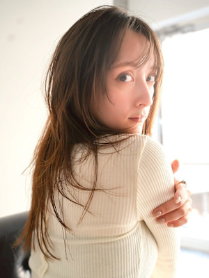 韓国顔まわりレイヤーカットグレージュオリーブベージュブラウン