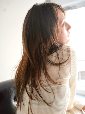 韓国顔まわりレイヤーカットグレージュオリーブベージュブラウン