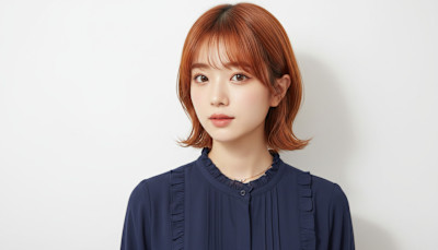 オレンジブラウンカラー×ミディアムレイヤー