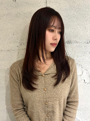 【YOKE】レッドブラウンレイヤーロング顔周り縮毛矯正