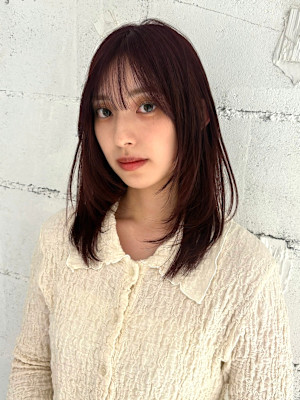 【YOKE】レイヤーミディアム前髪顔周りブリーチなし暖色