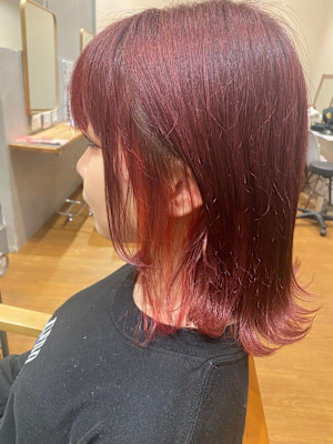 カシスカラー×インナーカラーレッド/20代/30代/40代