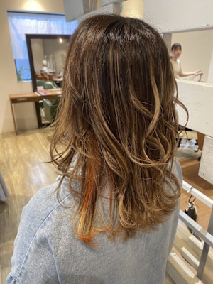 インナーカラーオレンジ/ベージュゴールド/20代/30代/4