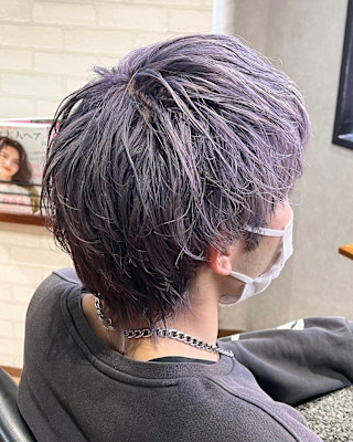 くすみラベンダーグレー×無造作マッシュ