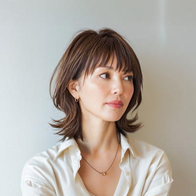 肩上で上品に仕上げた外ハネスタイル