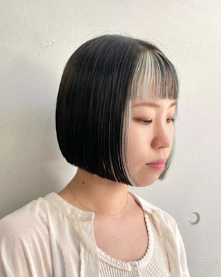 切りっぱなしボブ×ミニボブ×インナーカラー×横浜×20代