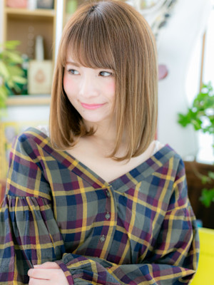 内巻きワンカール外国人風小顔インナーカラー　ヘーゼルブラウン