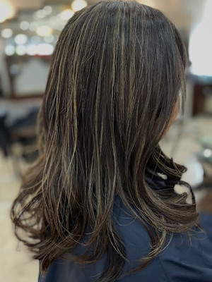 暗い白髪染めを活かしたハイライトスタイル［用賀/ハイライト］