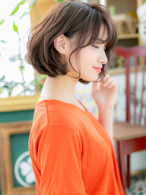 バレイヤージュアシンメトリーミニボブルフ　ヘーゼルブラウン