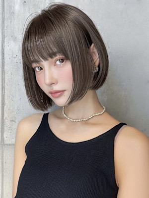 韓国風/ボブ/顔周りカット/前下がりボブ/透明感カラー