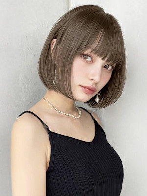 韓国風/ボブ/顔周りカット/切りっぱなしボブ/透明感カラー