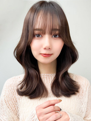 韓国風くびれヘア◎小顔前髪カット透明感カラーベージュカラー