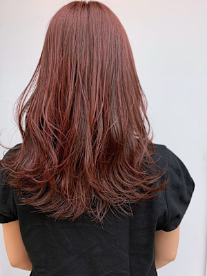 ミディアムレイヤー/ピンクベージュ/くびれヘア