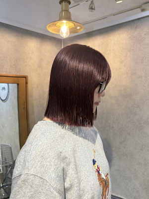 ♪結べる切りっぱなしボブ×ワインレッドカラー