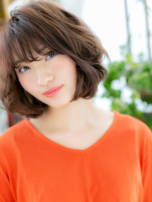 バレイヤージュアシンメトリーミニボブルフ　ヘーゼルブラウン