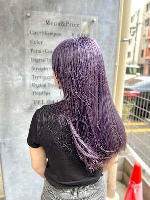 【ブリーチ必須】大人グレージュ×ラベンダーの艶感ロング