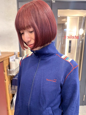 ダブルカラー ショートボブ 顔周りカット ピンクカラー 