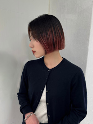 ボブミニボブグラデーションカラーコーラルピンク