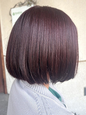 ラベンダーカラー 丸みボブ 艶髪ボブ ブリーチなしカラー