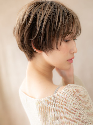 アンブレラカラー抜け感小顔ショートマッシュパーマ20代30代