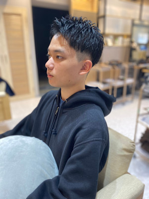 アップバング×メンズショート