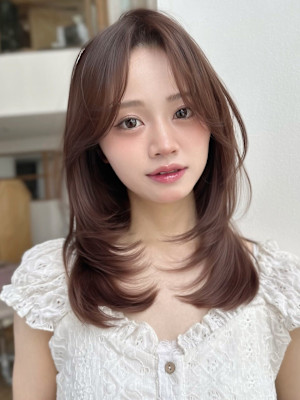 ハッシュカットレイヤーカットフェイスレイヤーココアグレージュ