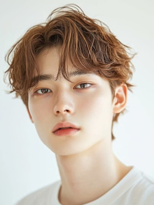 センターパート シャドウパーマ ブラウン 韓国ヘア 20代