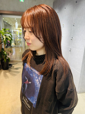 顔周りレイヤー/髪質改善カラー/カカオブラウン