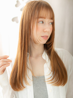 ハイトーンカラー姫カットレイヤー艶感ストレート20代30代