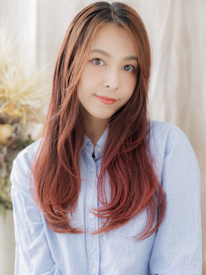 ツヤ感ワインレッドこなれエアストレート　ボルドーカラー