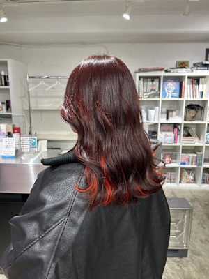 ブリーチなしレッドカラー/インナーカラー/ビビットカラー