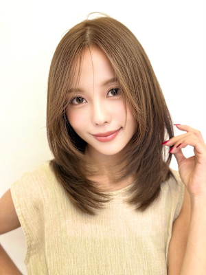 レイヤーカット/ミディアムレイヤー/ブリーチなしダブルカラー