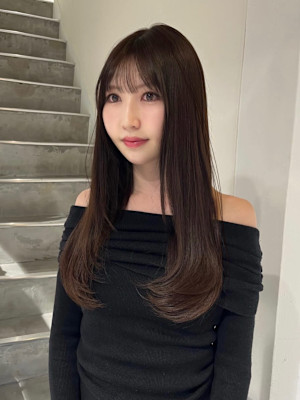 レイヤーカット前髪顔周りカットブリーチなしヘーゼルブラウン