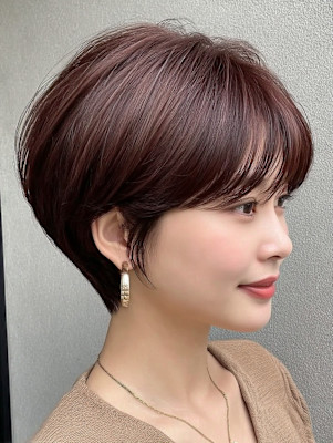 ショート 小顔 暗髪 ココアベージュ 髪質改善カラー 30代