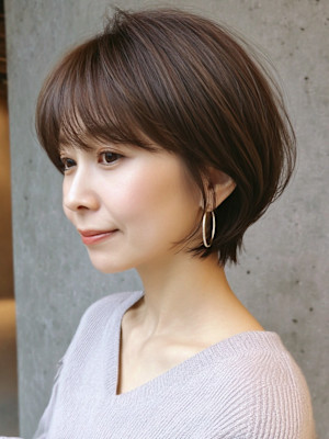 ショート 小顔 ココアベージュ 白髪染め 髪質改善 40代