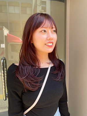 ピンクブラウン×ロングレイヤー