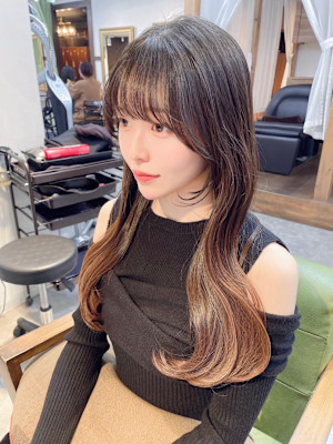 髪質改善/透明感カラー/顔まわりレイヤー/カット/韓国/前髪