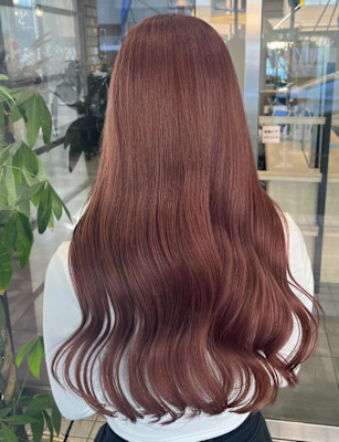 大人美人艶ピンクベージュ小顔カット透明感レイヤーロング