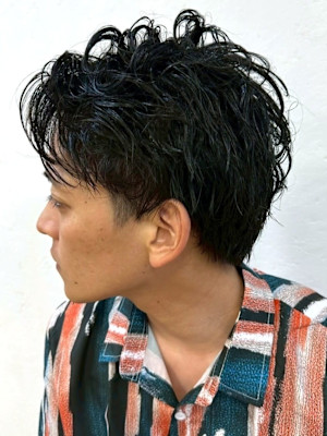 アップバング メンズパーマ ニュアンスパーマ ビジネスヘア