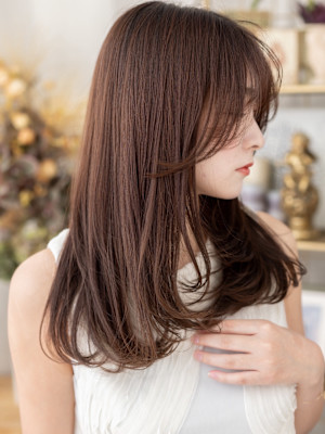 ココアグレージュうざバングロングレイヤー　チャコールグレー