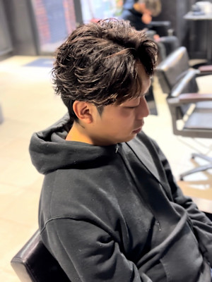 センターパート×ニュアンスパーマ×フェザーパーマ×men's