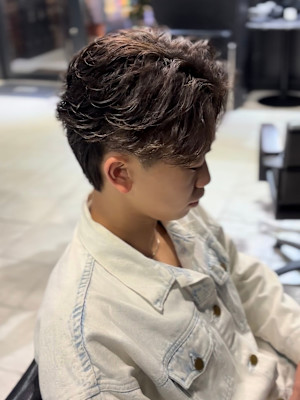 センターパート×ニュアンスパーマ×フェザーパーマ×men's