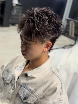 センターパート×ニュアンスパーマ×フェザーパーマ×men's